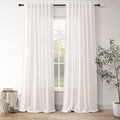 Ivory White Linen 112 Inch Curtains for Living Room Light Filtering Semi Sheer Curtain Back Tab Rustic Neutral Modern Farmhouse Decor Drapes Floor to Ceiling High Window for Bedroom 52x112, 2 Panels