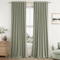 Sage Green 100% Blackout Curtains 96 Inch Length 2 Panels Set for Living Room Bedroom Back Tab Thermal Insulated Black Out Linen Drapes Room Darkening Window Curtains 96 Inches Long