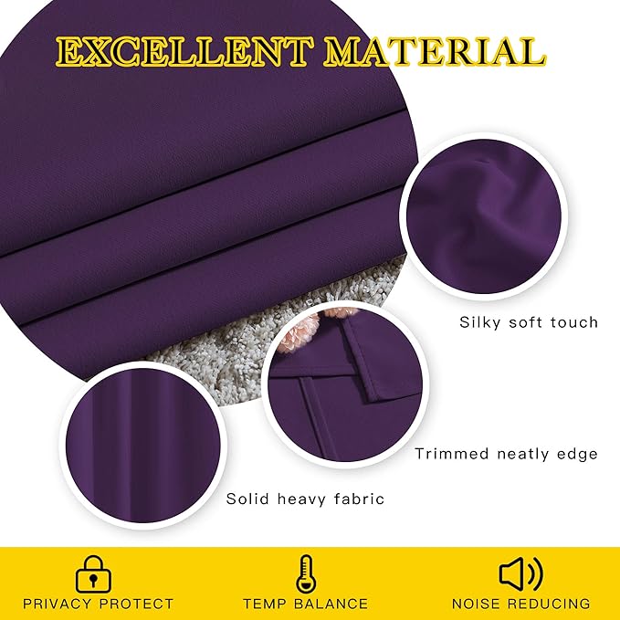 NICETOWN 72 inches Bedroom Curtains Panels - Functional Blackout Curtains/Panels for Bedroom, Thermal Insulated, Privacy Assured (Set of 2, 52 x 72 inches in Royal Purple)