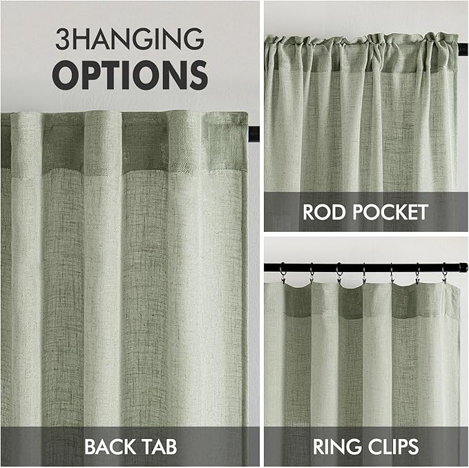 MIULEE Sage Linen Curtains 84 Inch Length 2 Panels for Bedroom Living Room,Green Soft Thick Linen Textured Window Drapes Semi Sheer Light Filtering Back Tab Rod Pocket Burlap Look Decor