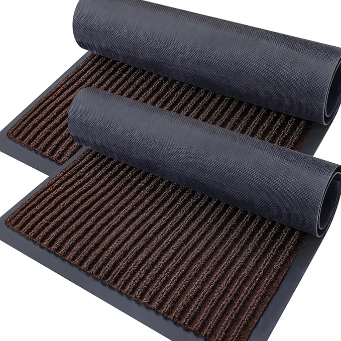 OLANLY Front Door Mat Indoor Outdoor Entrance, 2-Pack 33 x 21 Inch, Waterproof Heavy Duty Doormat, Fade Resistant, Low Profile, Easy Clean Patio Porch Welcome Floor Mats for Entry, Brown