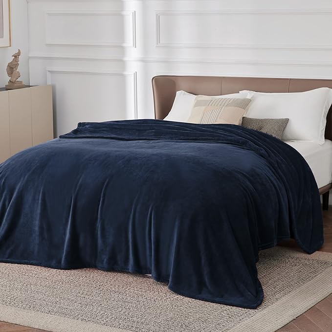 Bedsure GentleSoft Fleece Bed Blankets Large Size Navy - Soft Lightweight Fuzzy Cozy Luxury Oversized King Blanket Microfiber, Room Home Decor Gifts for Women and Men, 120x120 inches