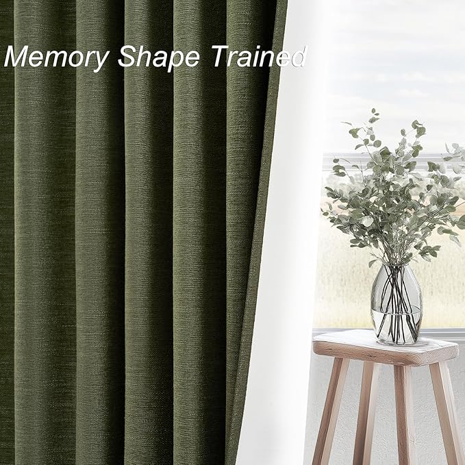 Topfinel 100 Inch Long Black Out Custom Curtains, Olive Green Pleated Window Coverings, Nursery Winter Boho Farmhouse Heat Sound Block Back Tab Curtains for Sliding Door Bay Window