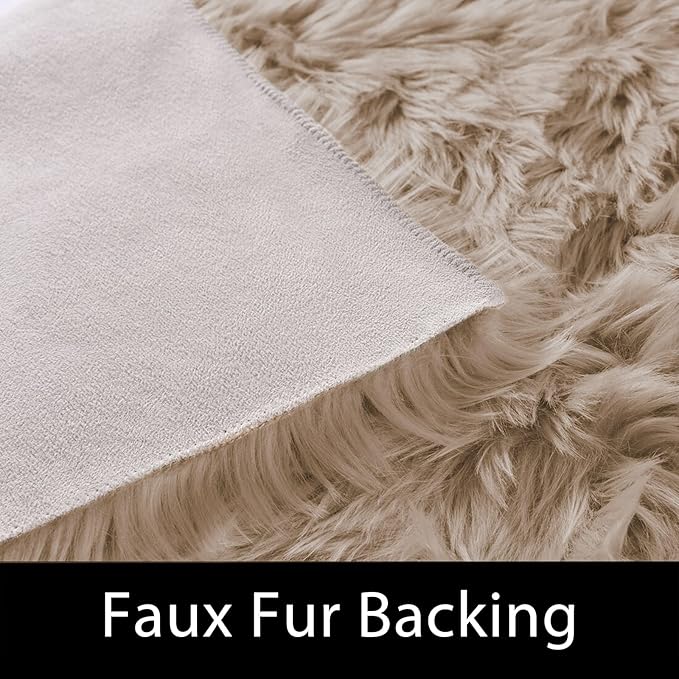 Latepis Light Brown Beige 5X6.7 Faux Fur Rug Fluffy Fuzzy Throw Rugs Washable Shag Plush Rugs for Living Room Bedroom Rug for Dorm Rectangle