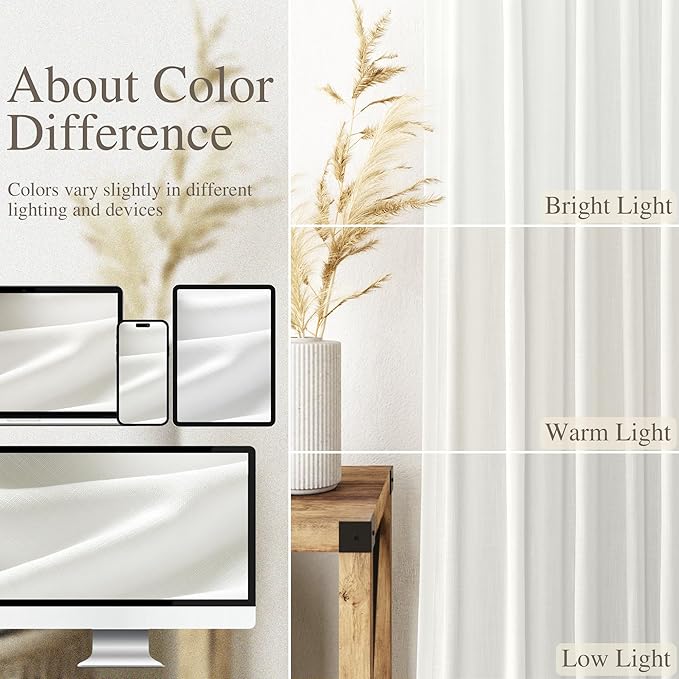 Nanspring Ivory Linen Curtains for Living Room 2 Panels Set Extra Long Back Tab Light Filtering Semi Sheer Curtain Drapes for Bedroom Neutral Farmhouse Ceiling to Floor for Large Window 52x100