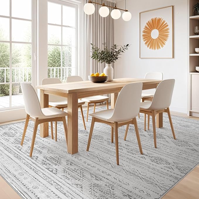 Nakagishi 9x12 Area Rug Living Room: Washable Boho Large Neutral Soft Farmhouse Modern Rugs Stain Resistant Moroccan Non-Slip Indoor Carpet for Bedroom Nursery Kids Office Dining Room- Dark Grey
