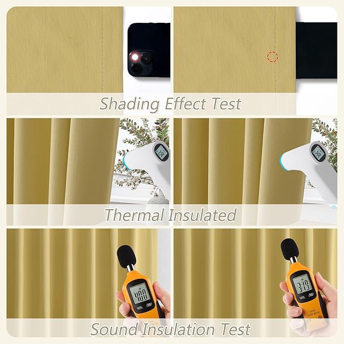 Guken Yellow 100% Blackout Curtains 102 Inch Length 2 Panels Set for Living Room Bedroom Back Tab Thermal Insulated Black Out Linen Drapes Room Darkening Window Curtains, 52x102