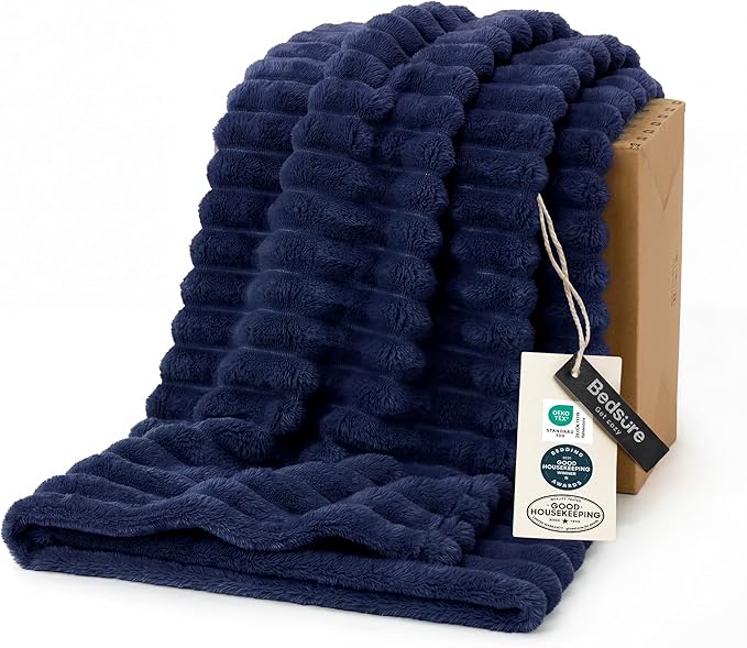 Bedsure GentleSoft Navy Blue Fleece Blanket for Couch - Cozy Soft Blankets for Women, Cute Small Throws for Girls, Navy, 50x60 Inches
