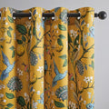 Topfinel 105 Inches Long Mustard Yellow Luxury Curtains for Living Room Bedroom, Blackout Vintage Art Deco Victorian Curtains Floral Lemon Hummingbird Printed Grommet Drape 105 Inch Length
