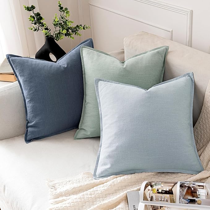 MIULEE Decorative Linen Pillow Covers 20x20 Inch Blue Ashes Boho Farmhouse Neutral Couch Throw Pillows for Bed Pack of 2 Accent Modern Pillowcase Sofa Livingroom Home Decor