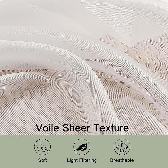 OWENIE Sheer Ivory Curtains 84 Inch Length 2 Panels Set for Living Room Bedroom, Rod Pocket Voile Sheer Panel Drapes, Ivory, 2pcs, Each 42" W x 48" L