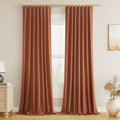 Guken Terracotta 100% Blackout Curtains 90 Inch Length 2 Panels Set Fall Curtains for Living Room Bedroom Back Tab Thermal Insulated Black Out Linen Drapes, 52x90