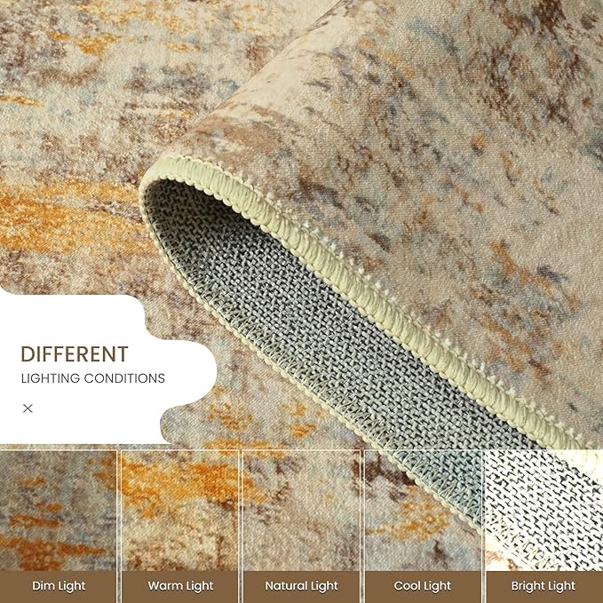 2x6 Beige Rug Runners for Hallways Kitchen Runner Rug Non Slip Washable Tan Long Runner Rugs with Rubber Backing Soft Abstract Carpet Runner for Bedroom, Kitchen, Bathroom, Entryway