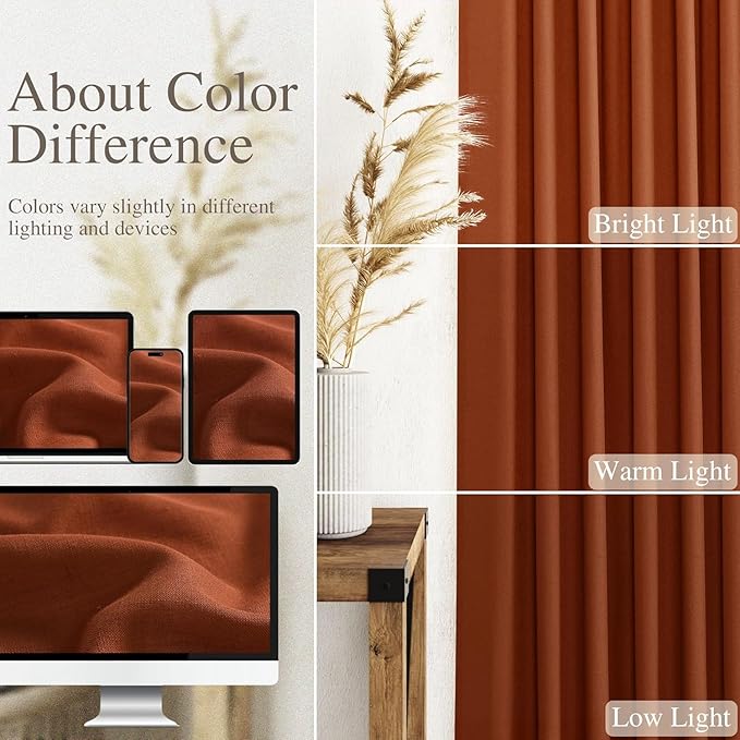 Nanspring Terracotta Linen Curtains 84 Inches Long 2 Panel Set Back Tab Boho Rustic Farmhouse Curtain for Living Room Semi Sheer Light Filtering Luxury Home Decor for Bedroom Dining Room 60x84