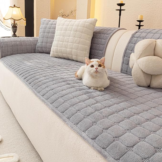Velvet Couch Covers for Dogs, Dog Sectional Couch Covers, Pet Couchs Cover for Large Sectional, Couchs Protector for Dogs, Sectional Sofa Cover for Pet Washable(1PC,Light Grey,27.6"×94.4")