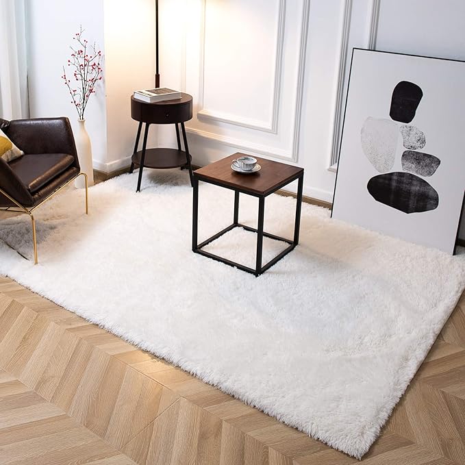 TWINNIS Super Soft Shaggy Rugs Fluffy Carpets 6x9 Feet, Indoor Modern Plush Area Rugs for Living Room Bedroom Kids Room Nursery Home Decor, Upgrade Anti-Skid Rectangular Fuzzy Rug, Cream White