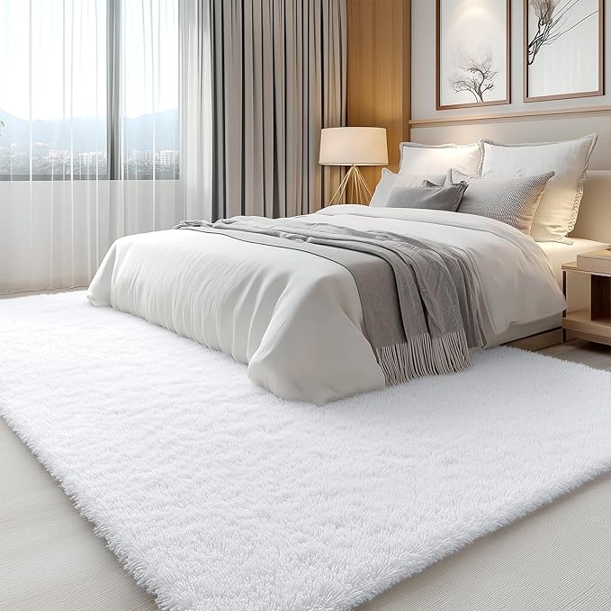 OLANLY 5x7 Machine Washable Large Area Rugs for Living Room, Bedroom, Soft Fluffy Shaggy Bedside Rug, Indoor Floor Carpet for Kids Girls and Boys, Dorms, Nursery, Home Decor Aesthetic, White