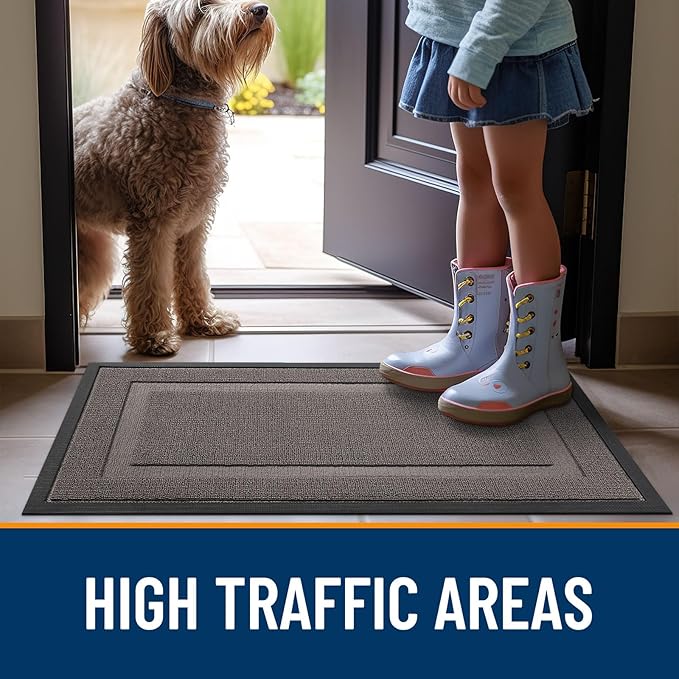OLANLY Front Door Mat Indoor Outdoor Entrance, Waterproof All-Season, All-Weather Doormat, Sturdy Natural Rubber, Low Profile, Easy Clean Patio Porch Entryway Mat, 35x23, Taupe