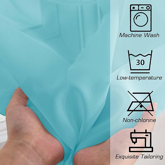 OWENIE Sheer Aqua Curtains for Bedroom Living Room 63 Inch Length 2 Panels Set, Modern Soft Solid Light Filtering Sheer Curtains for Dining Room, Rod Pocket Window Treatments, Aqua, 42" Wx63 L