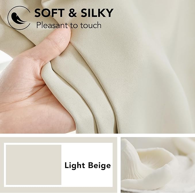Deconovo Blackout Curtains, Thermal Insulated, W52 x L54 2 Panels, Back Tab, Machine Washable, Room-Darkening Drapes for Bedroom/Living Room Light Beige