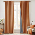 RYB HOME Burnt Orange Total Blackout Curtains Linen Texture, Fall Curtains for Bedroom/Living Room/Office, Thermal Insulated Boho Farhmouse Home Decor, Luxury Privacy Drapes, W52xL96, 2 Panels