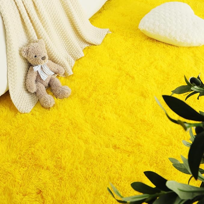 LOCHAS Ultra Soft Indoor Modern Area Rugs Fluffy Living Room Carpets for Children Bedroom Home Decor Nursery Rug 3x5 Feet, Yellow