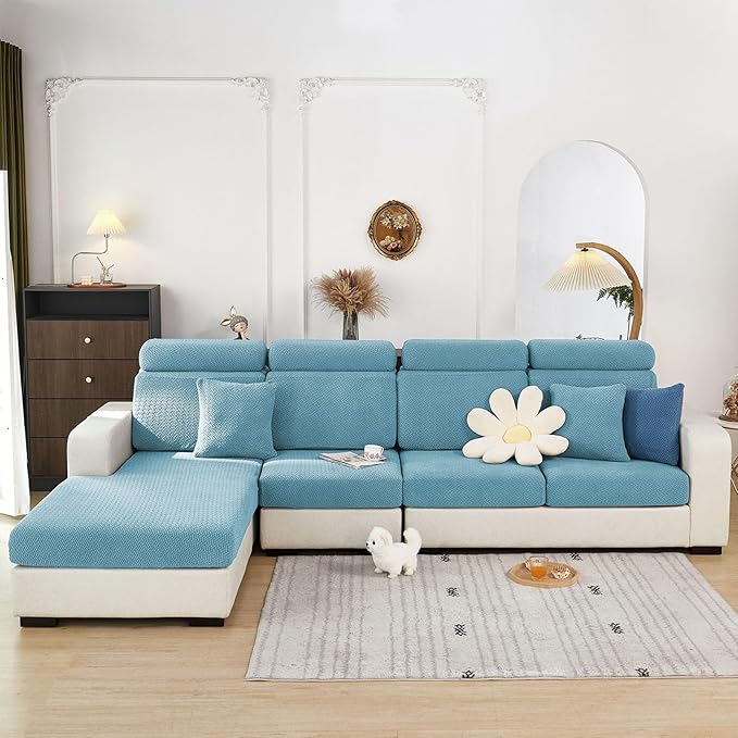 Sofa Covers Couch Covers for Sofa Pet Friendly Couch Cushion Covers Universal Sofa Covers Washable Stretch Slipcovers for Sectional Sofa (Texture Sea Blue,Back Cover M)