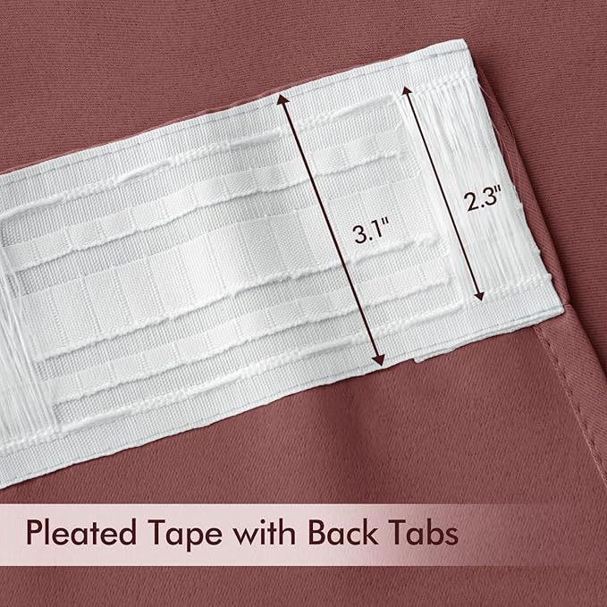 MIULEE Dusty Rose Back Tab Blackout Curtains 72 Inches Long 2 Panels Set for Living Room Bedroom Privacy, Rod Pocket/Pinch Pleat Thermal Insulated Room Darkening Pleated Light Blocking Drapes