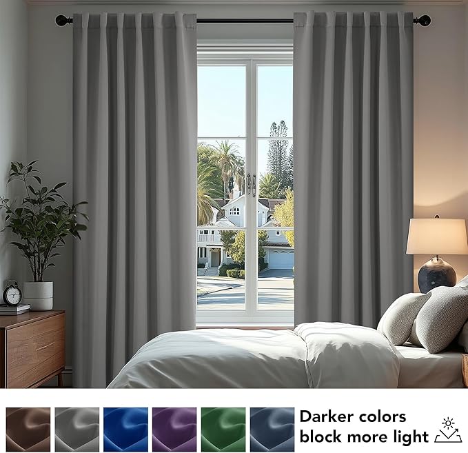 Deconovo Blackout Curtains, Thermal Insulated, W42 x L63 2 Panels, Back Tab, Machine Washable, Room-Darkening Drapes for Bedroom/Living Room Light Grey