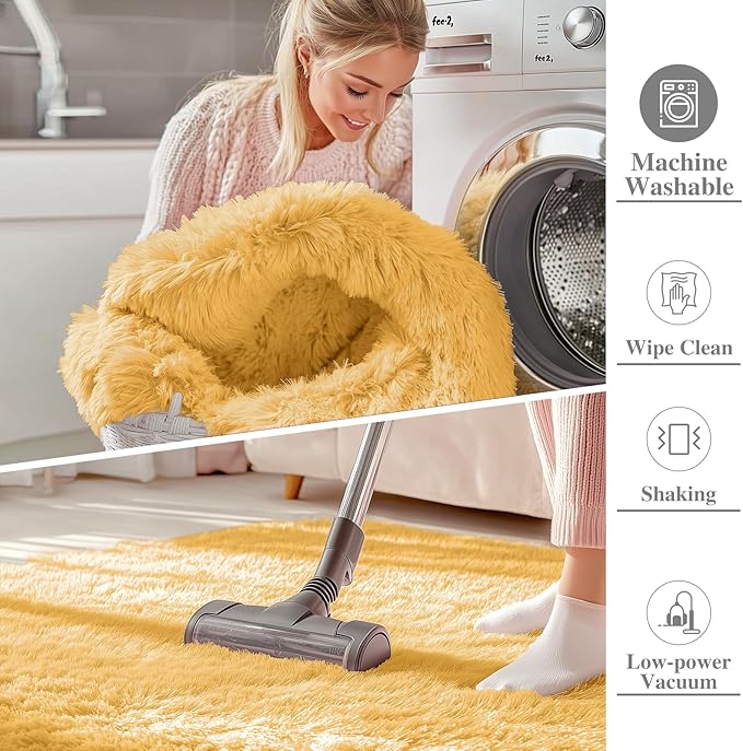 OLANLY 6x9 Machine Washable Large Area Rugs for Living Room, Bedroom, Soft Fluffy Shaggy Bedside Rug, Indoor Floor Carpet for Kids Girls and Boys, Dorms, Nursery, Home Decor Aesthetic, Mustard Yellow