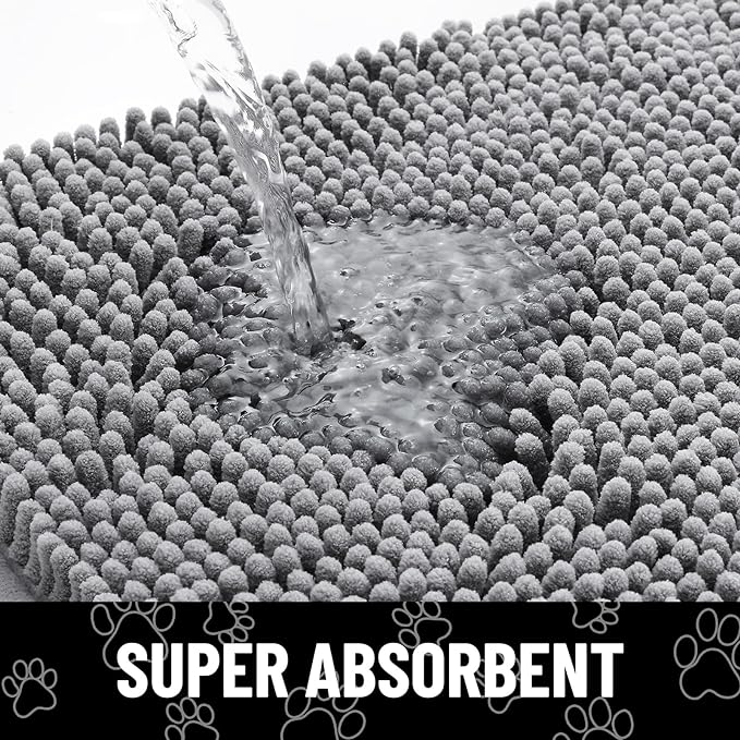 Smiry Dog Door Mat for Muddy Paws, Absorbent Dirt Trapper Non Slip Quick Dry Washable Chenille Mat for Mud Dogs, Entry Rug for Indoor and Outdoor (30x20 Inches, Grey and Black)