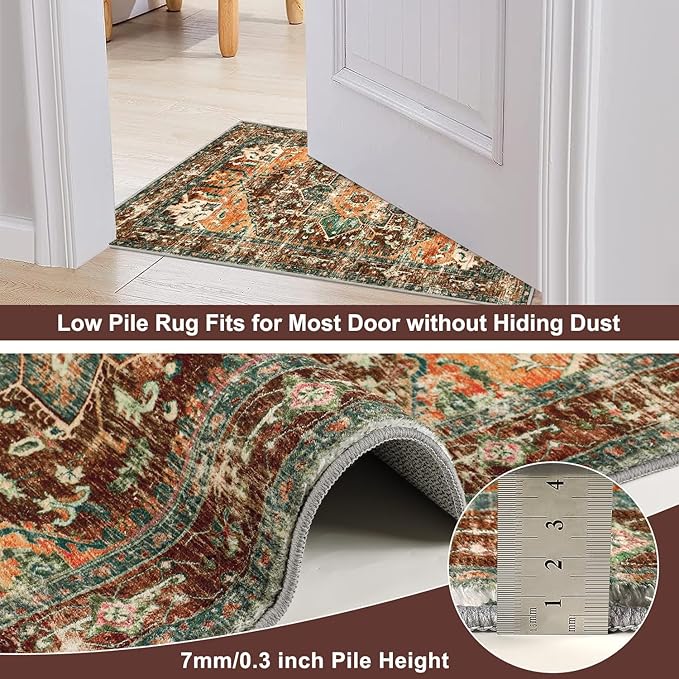 Yamaziot Washable Runner Rug, 2x7 Non-Slip Boho Vintage Hallway Rug Runner with Rubber Backing, Stain Resistant Distressed Carpet Runner for Bedroom, Kitchen, Laundry, Entrance