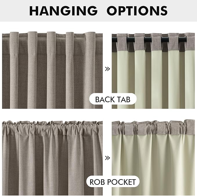 MIULEE 100% Blackout Linen Curtains for Bedroom, Greige Solid Luxury Decor Thermal Insulation Room Darkening Drapes for Living Room Nursery Back Tab Rod Pocket 42 x 63 Inches, 2 Panels