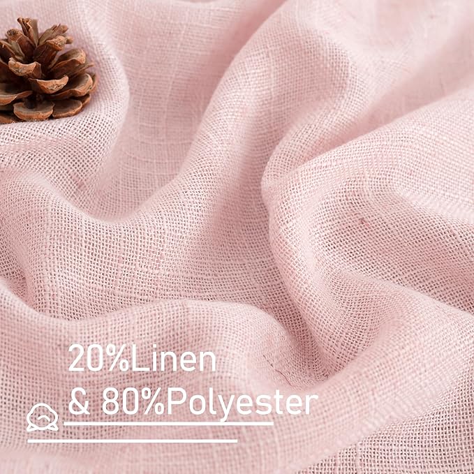 LAMIT Linen Curtains 90 Inch for Living Room, Back Tab and Rod Pocket Linen Textured Farmhouse Curtains Light Filtering Drapes for Bedroom/Dining Room, Pink, Set of 2, 52 x 90 Inch