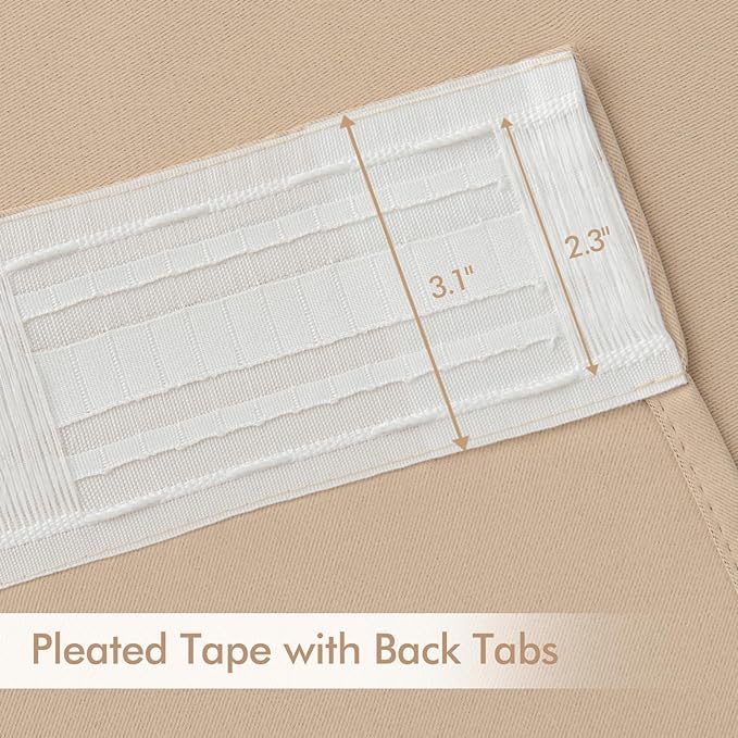 MIULEE Back Tab Beige Curtains 96 Inch Long 2 Panels Set for Living Room Bedroom, Cream Rod Pocket/Pinch Pleated Light Blocking Thermal Insulated Room Darkening Floor to Ceiling Blackout Drapes