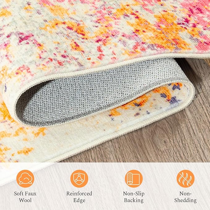 Rugflix 9x12 Area Rugs for Living Room, Washable Large Multicolor Rug Stain-Resistant Low Pile, Modern Carpet for Dining Room Home Office Kid Room Nursery Bedroom, Colorful Rainbow