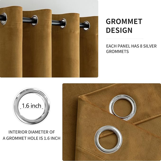 MIULEE Velvet Curtains Gold Elegant Grommet Curtains Fall Thermal Insulated Soundproof Room Darkening Drapes for Classical Living Room Bedroom Decor 52 x 84 Inch Set of 2
