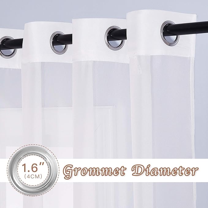 NICETOWN Living Room Sheer Curtains 84 inch Length, Grommet Top Voile Textured Hazy Sheer Draperies Privacy with Light Penetration for Villa, Ivory, 140" Wide Total 2 Panels