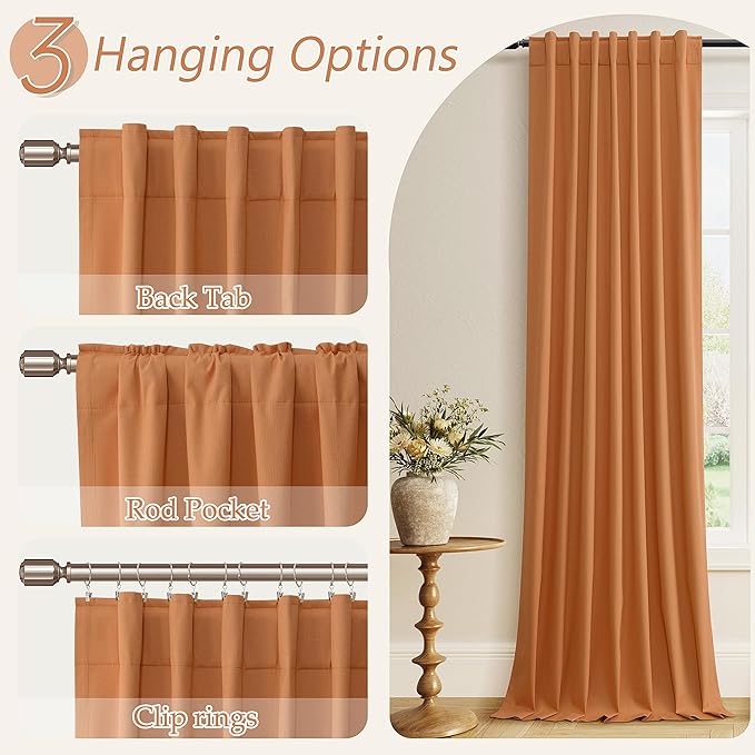 Guken Orange 100% Blackout Linen Curtains 96 Inch Length 2 Panels Set for Living Room Bedroom Back Tab/Rod Pocket Thermal Insulated Black Out Drapes Room Darkening Window Curtains 96 Inches Long