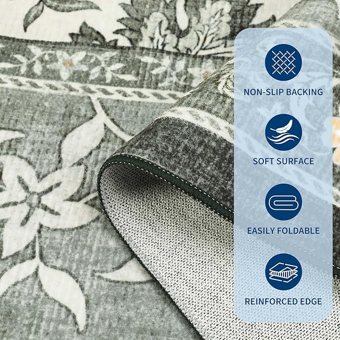 GarveeHome Provence Fog 2x6 Washable Kitchen Runner Rugs Non Slip Vintage Boho Cottage Long Rug for Hallways Bedroom Entryway Bathroom Mat with Rubber Back
