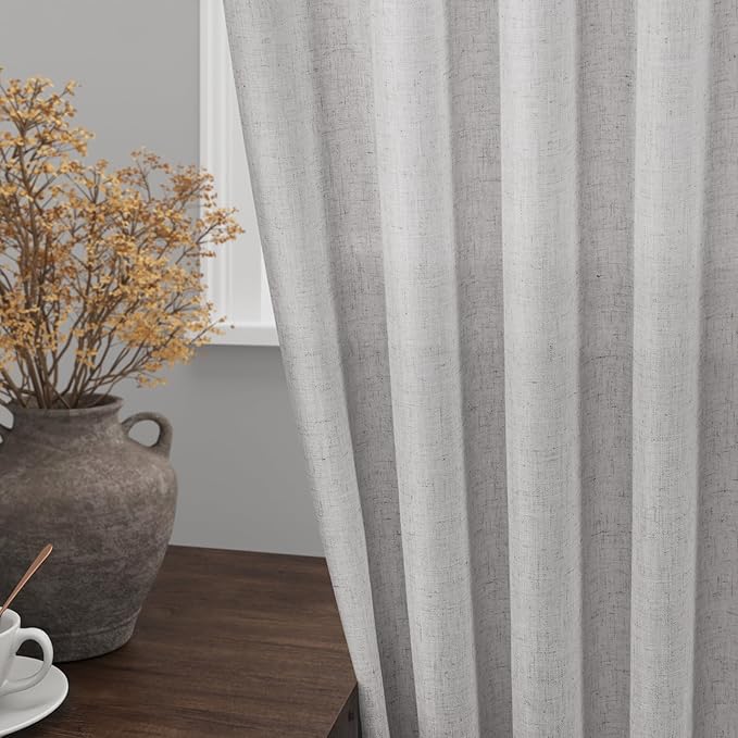 Grey Linen Curtains 102 Inches Long for Living Room 2 Panel Set Back Tab Rod Pocket Semi Sheer Curtains Light Filtering Burlap Extra Long Drapes Neutral Farmhouse Decor for High Window 40x102