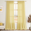 Nanspring Yellow Linen Boho Curtains for Bedroom Back Tab Rod Pocket Semi Sheer Linen Curtains 90 Inches Long 2 Panel Set Light Filtering Neutral Farmhouse Lightweight Drapes for Living Room 52x90