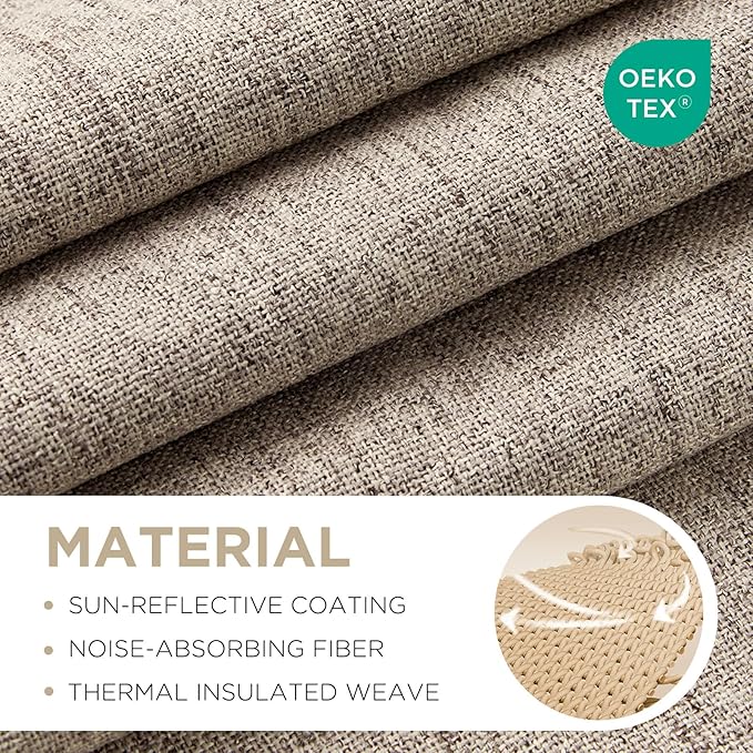Joydeco Linen Blackout Curtains for Bedroom - 100% Light Blocking 1 Panels, Linen Drapes 70" W x 108" L, Thermal Insulated Room Darkening Curtains for Living Room, Rod Pocket & Back Tabs