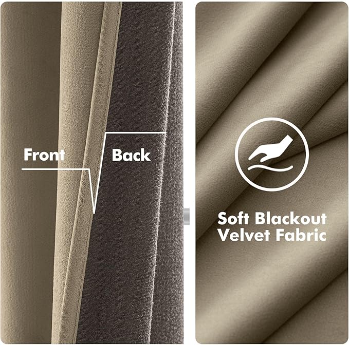 MIULEE Velvet Curtains Taupe Elegant Grommet Thermal Insulated Soundproof Room Darkening Curtains/Drapes for Classical Living Room Bedroom Decor 52 x 96 Inch Set of 2
