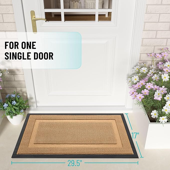 OLANLY Front Door Mat Indoor Outdoor Entrance, Waterproof All-Season, All-Weather Doormat, Sturdy Natural Rubber, Low Profile, Easy Clean Patio Porch Entryway Mat, 71x23, Butter Yellow