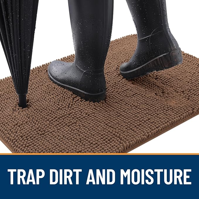OLANLY Dog Door Mat for Muddy Paws 45x27, Absorbs Moisture and Dirt, Absorbent Non-Slip Washable Doormat, Quick Dry Chenille Mud Mat for Dogs, Entry Indoor Entryway Carpet for Inside Floor, Mocha