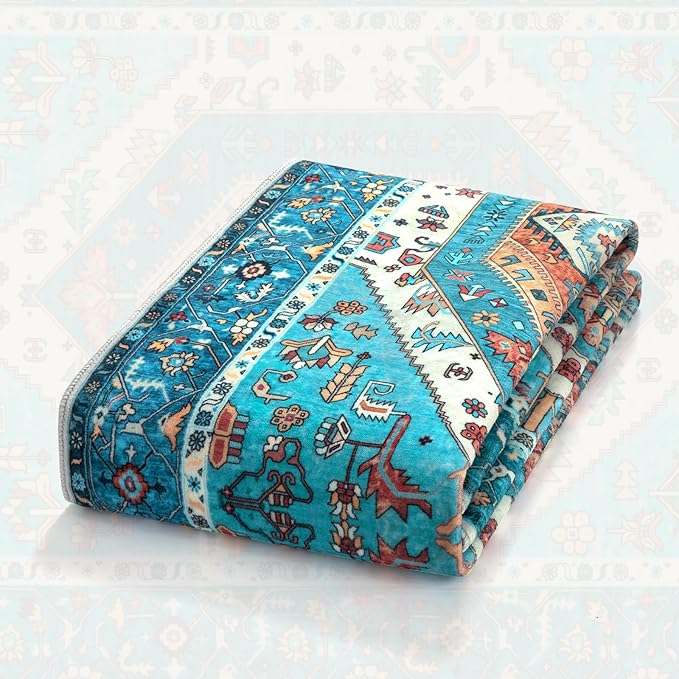 SERISSA 8x10 Area Rugs Blue, Washable Large Boho Rugs for Living Room, Ultra Soft Non-Slip Bedroom Rug Print Distressed Vintage Tribal Farmhouse Carpet Rug for Dining Room Dorm Office Home Decor
