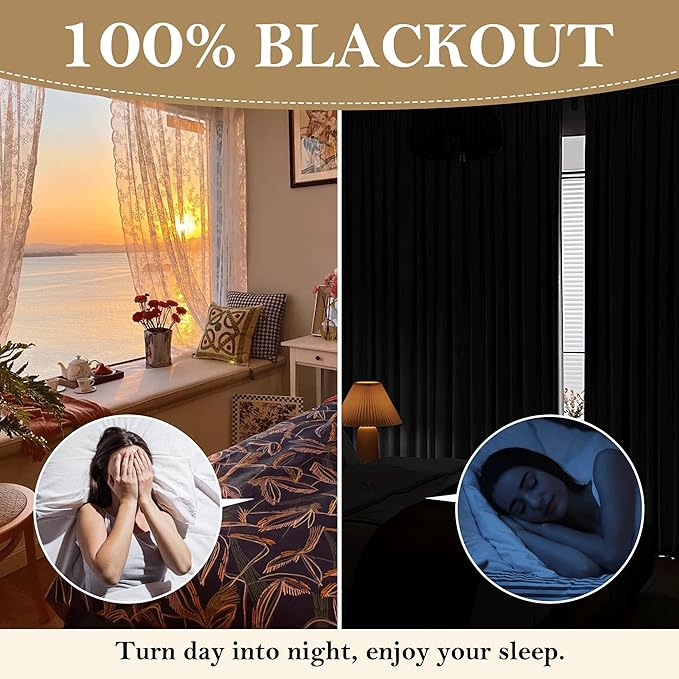 RYB HOME Grey Linen Blackout Curtains for Sliding Glass Door, 100% Blackout Linen Textured Thermal Privacy Modern Drape Panels for Dining Room Large Window, 52" W x 84" L, 2 Panels Set