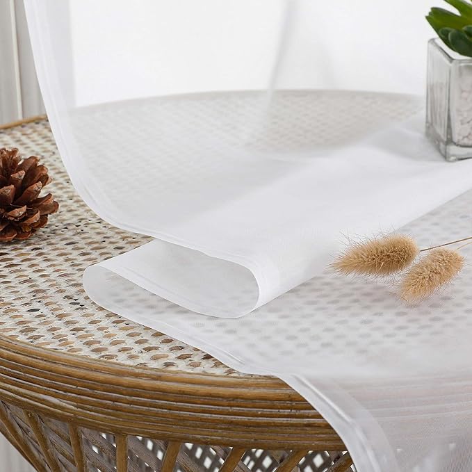 Chyhomenyc White Sheer Curtains 48 Inch Long, Light Filtering Solid Color Bedroom Window Sheer Curtain Panels, Elegant Short Curtains & Drapes for Living Room, 42Wx48L, 2 Panels