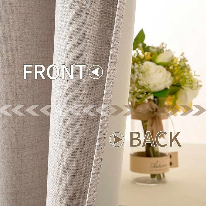 MIULEE 100% Blackout Linen Textured Curtains for Bedroom Solid Thermal Insulated Natural Beige Grommet Room Darkening Curtains & Drapes Luxury Decor for Living Room Nursery 52 x 80 Inch (2 Panels)